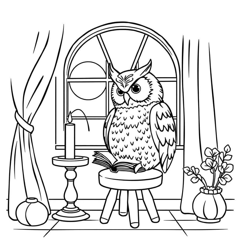Owl Reads By Moonlight coloring page