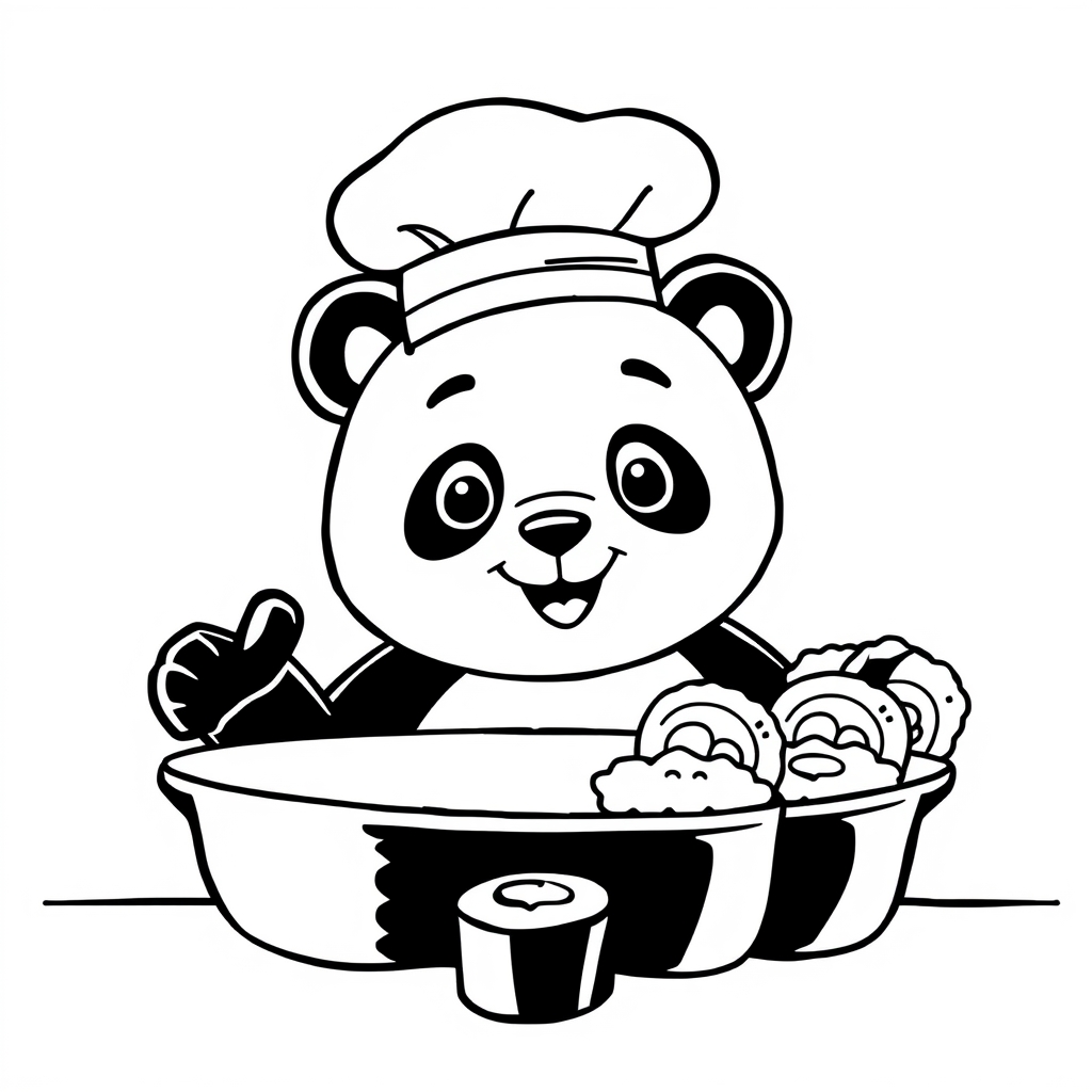 Panda Sushi Party coloring page