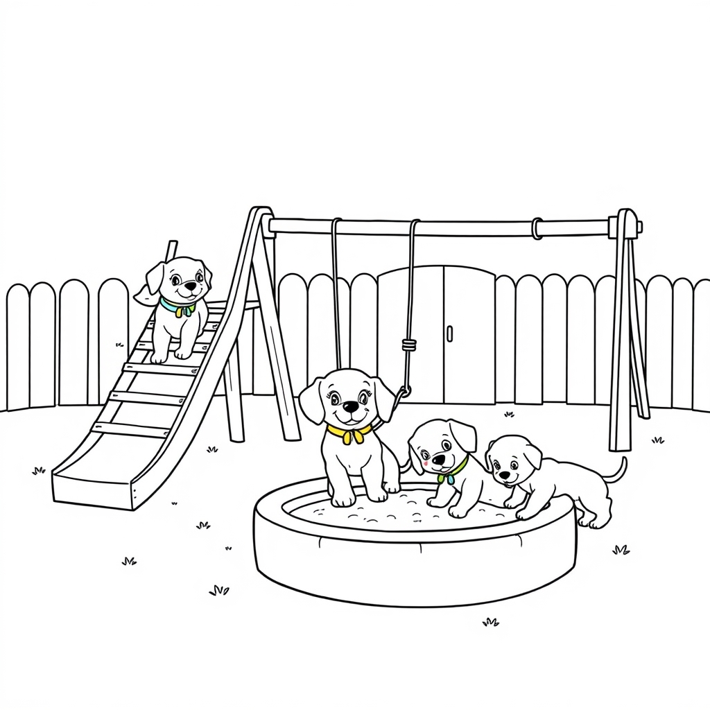 Puppies at a Playground coloring page