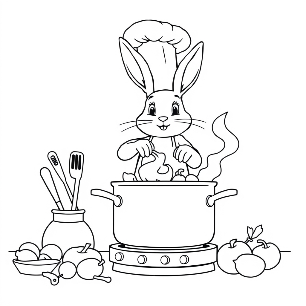 Rabbit Chef At Work coloring page