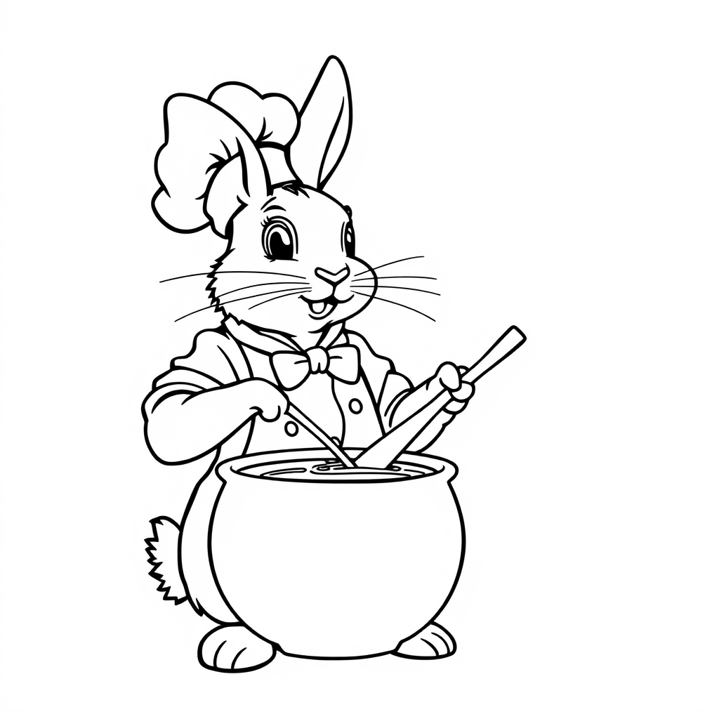 Rabbit Chef Stirs Soup coloring page