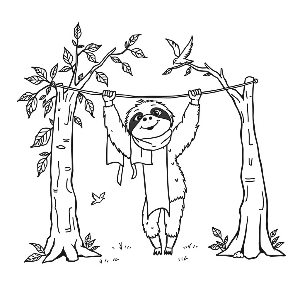 Sloth Hangs Laundry coloring page