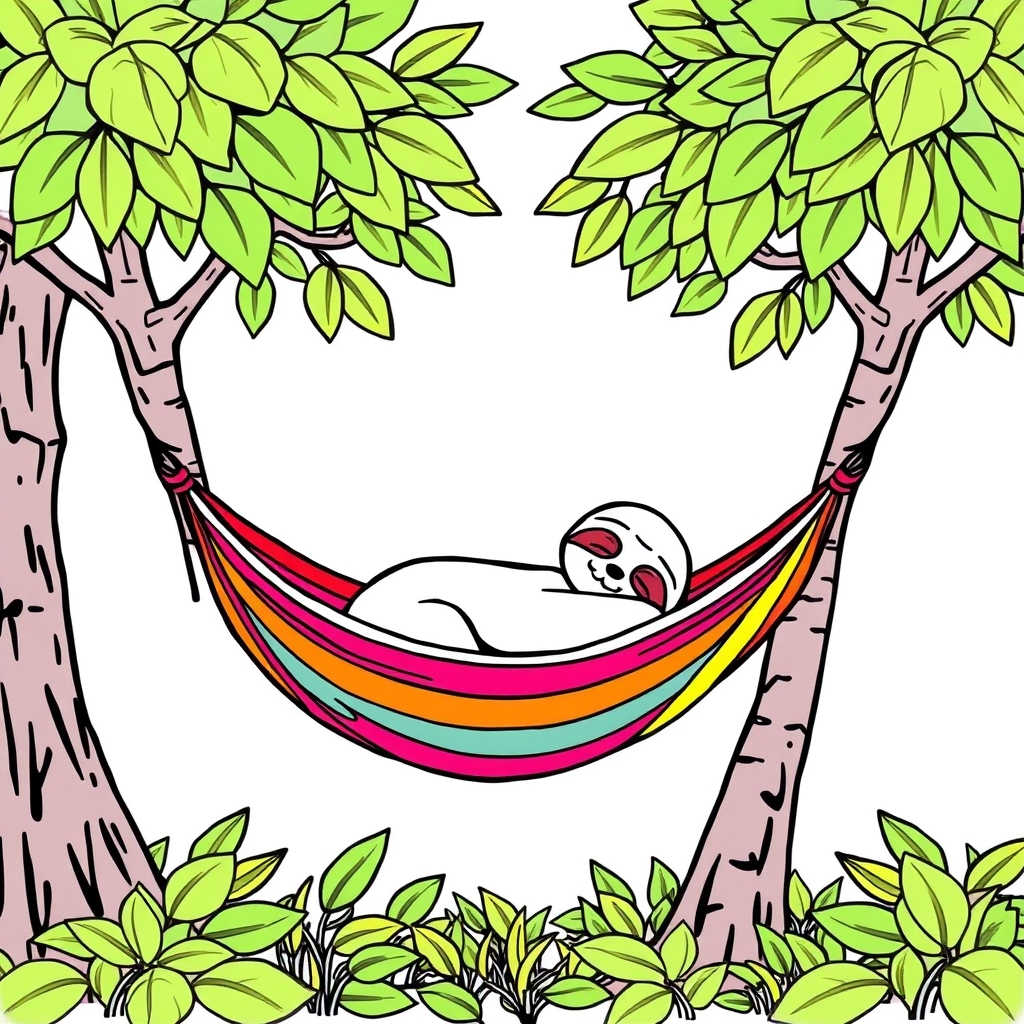 Sloth Sleeps On Hammock coloring page