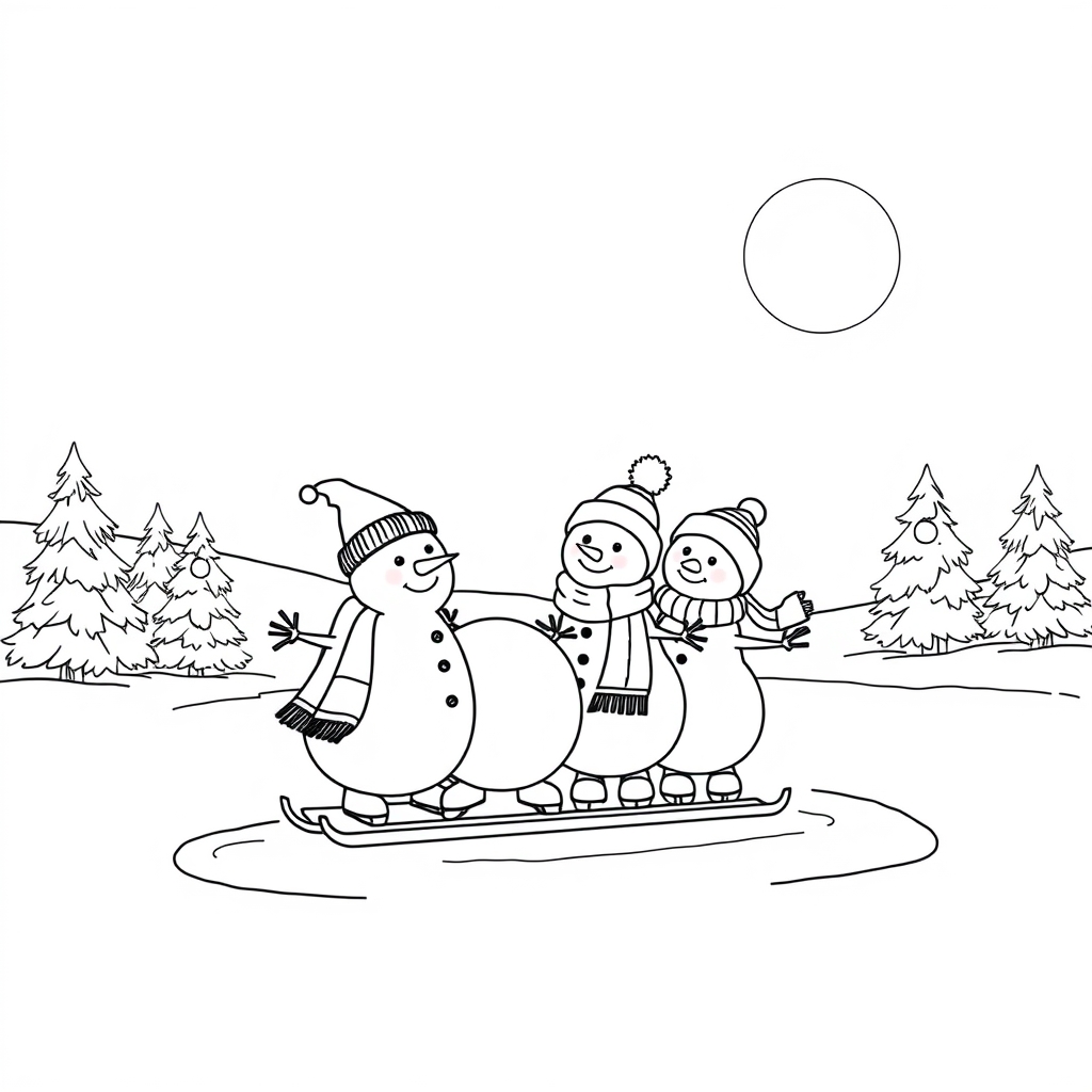 Snowman Family Skates coloring page