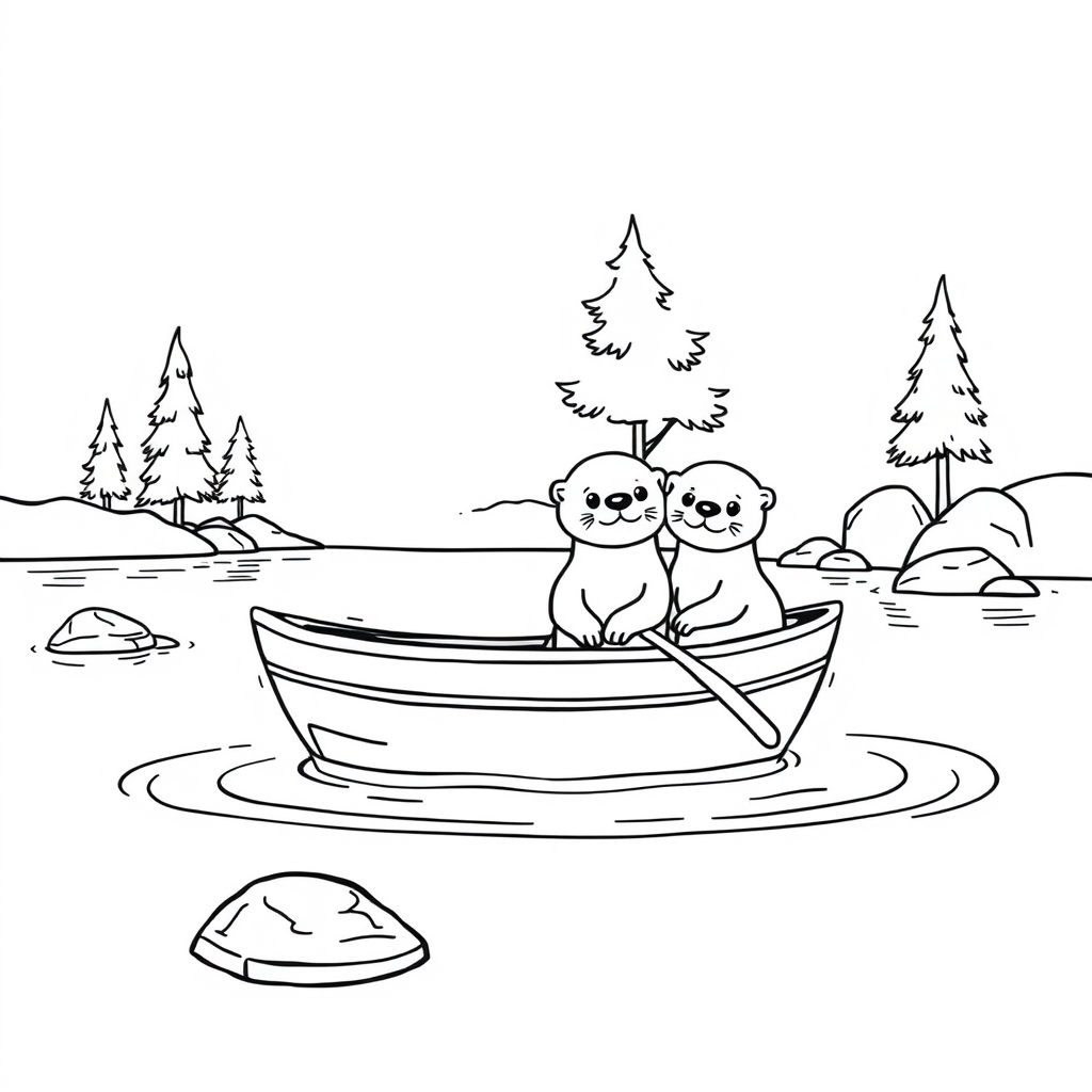 Three Otters In A Boat coloring page