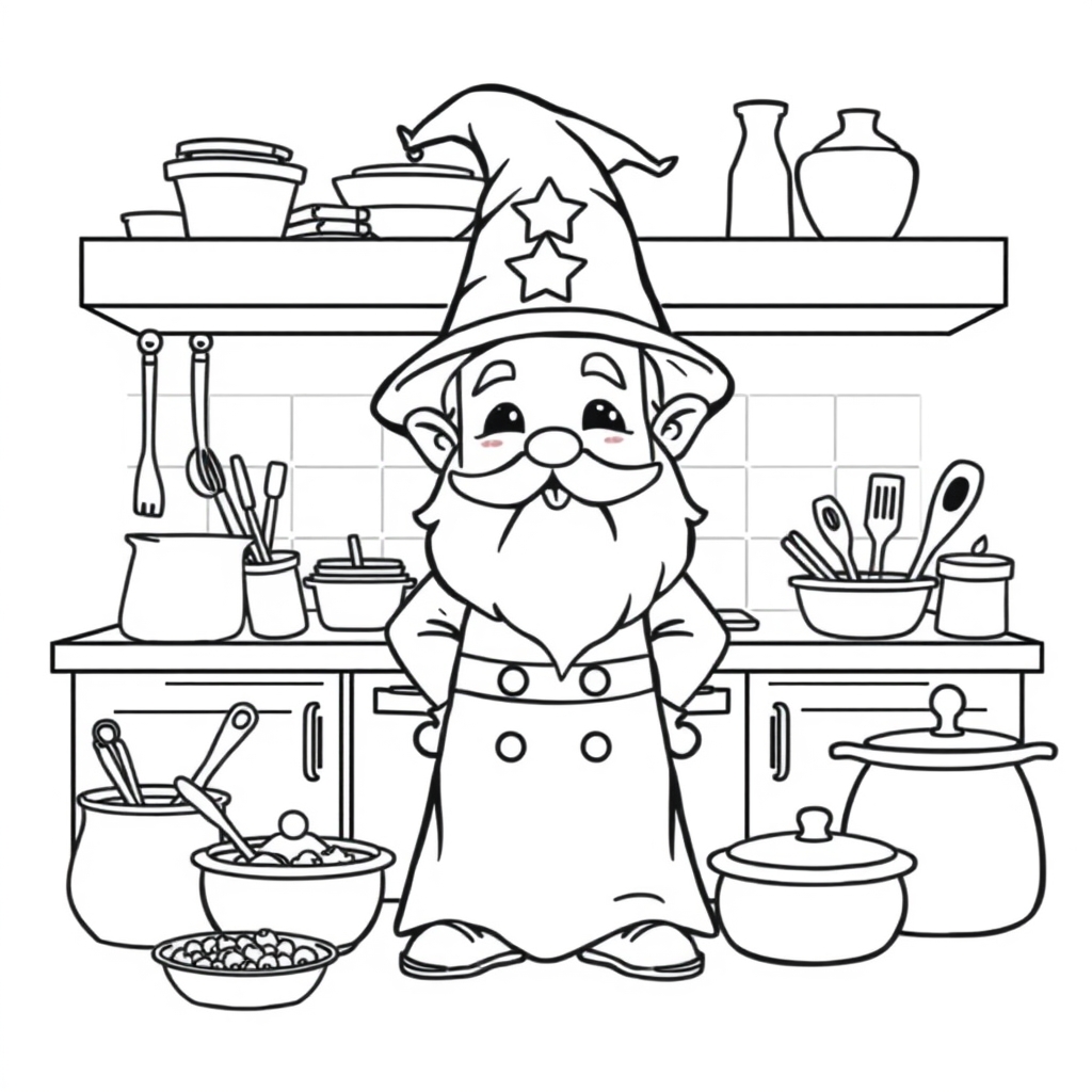 Tiny Wizard's Magical Feast coloring page
