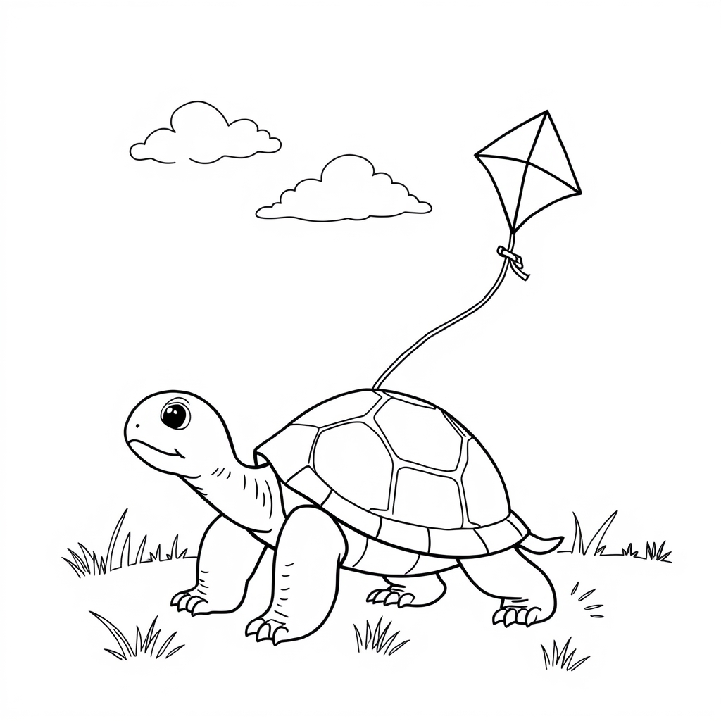Tortoise Flies A Kite coloring page