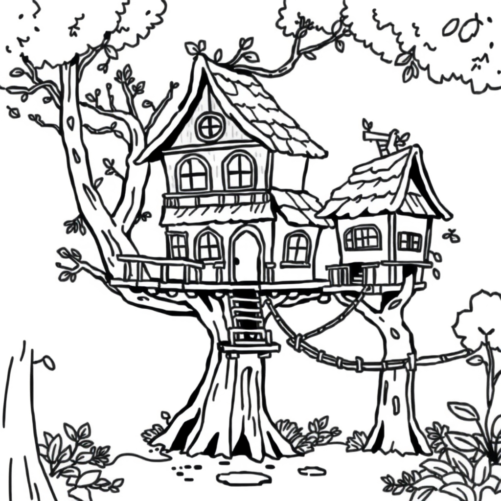Treehouse Village Adventure coloring page