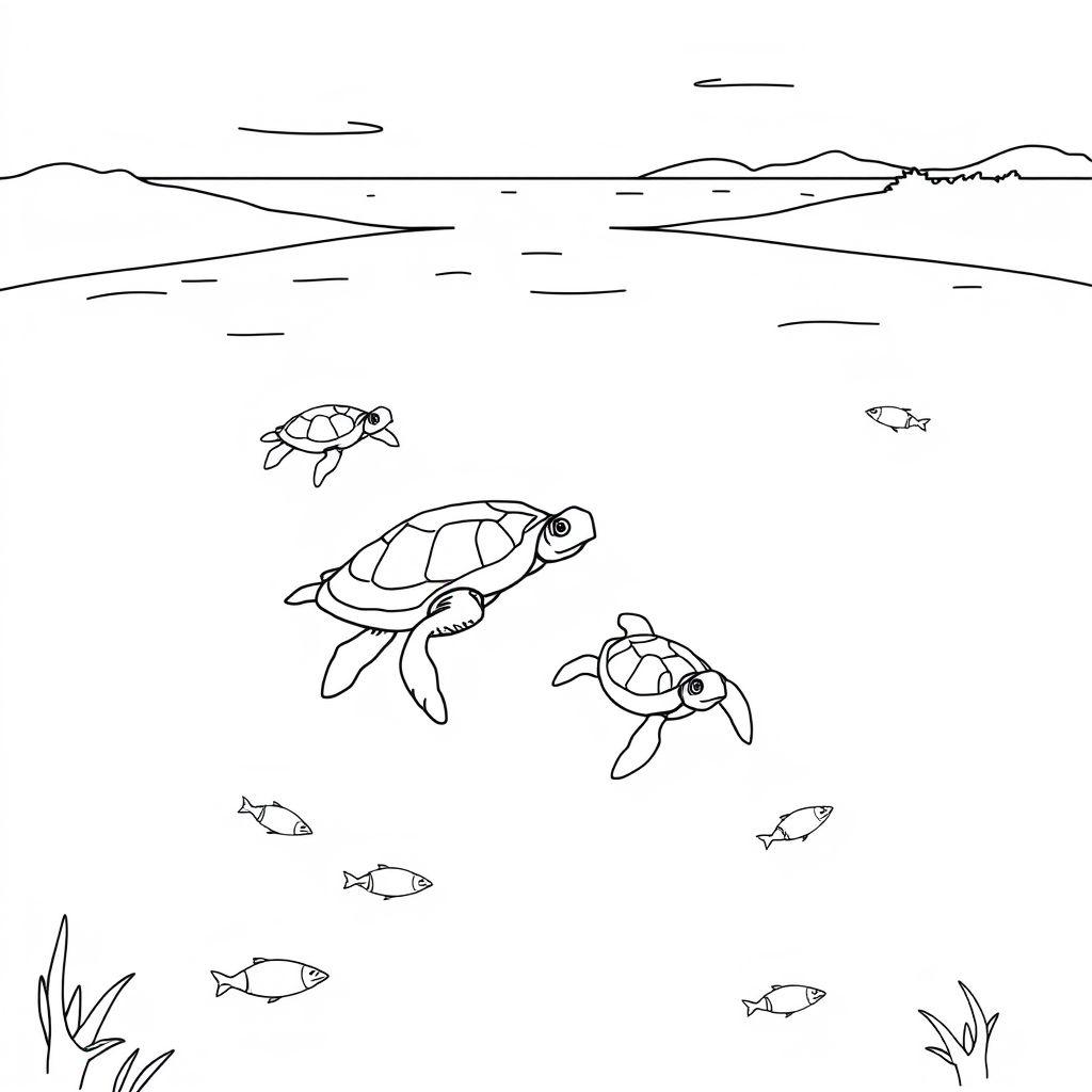 Turtles At The Lake coloring page