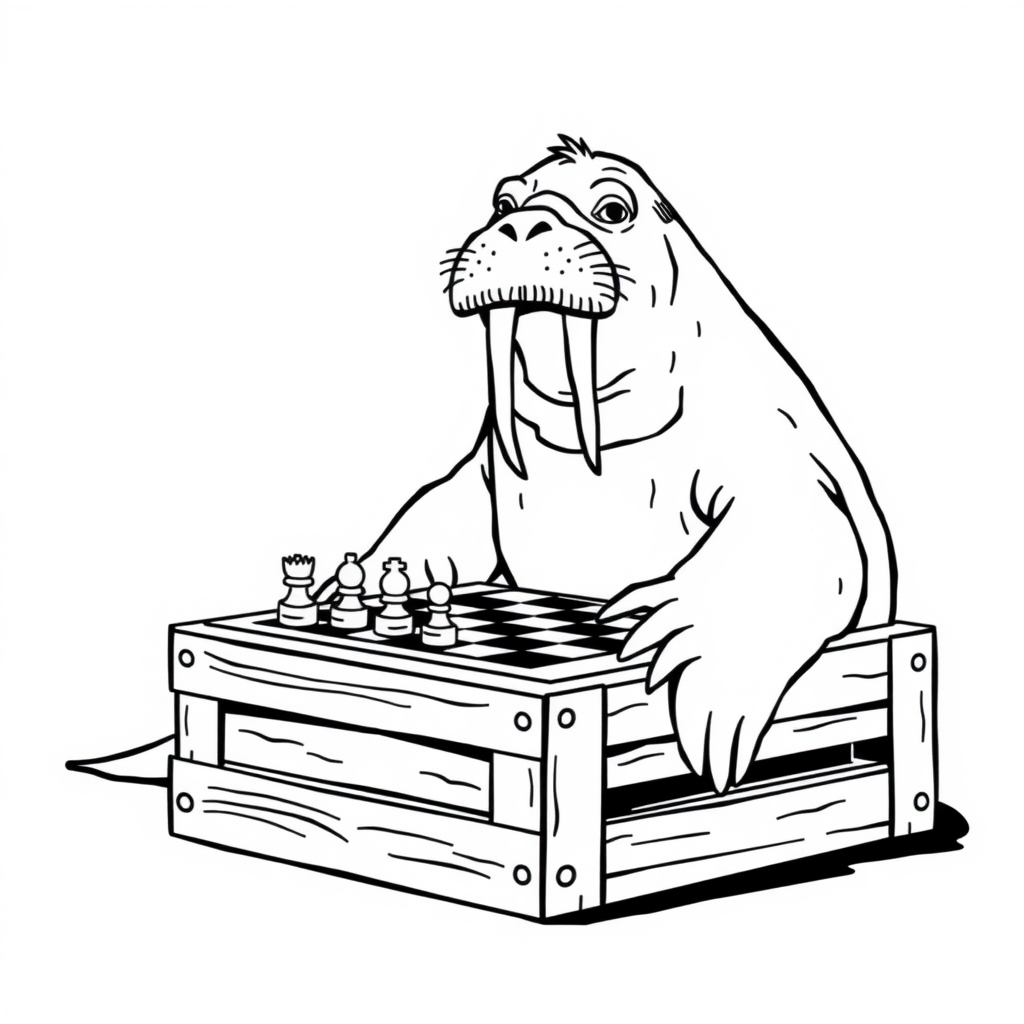 Walrus Plays Checkers coloring page