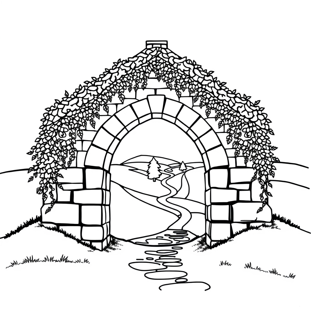 Ancient Stone Archway Overlooking a Peaceful Valley