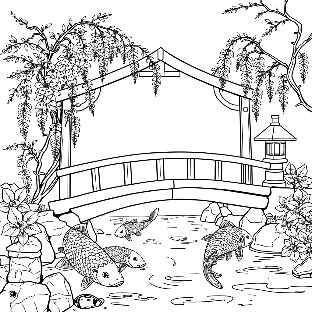 Arched Bridge Over Koi Stream