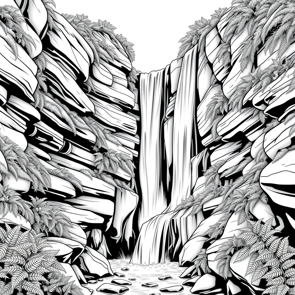 Cascading Mountain Waterfall