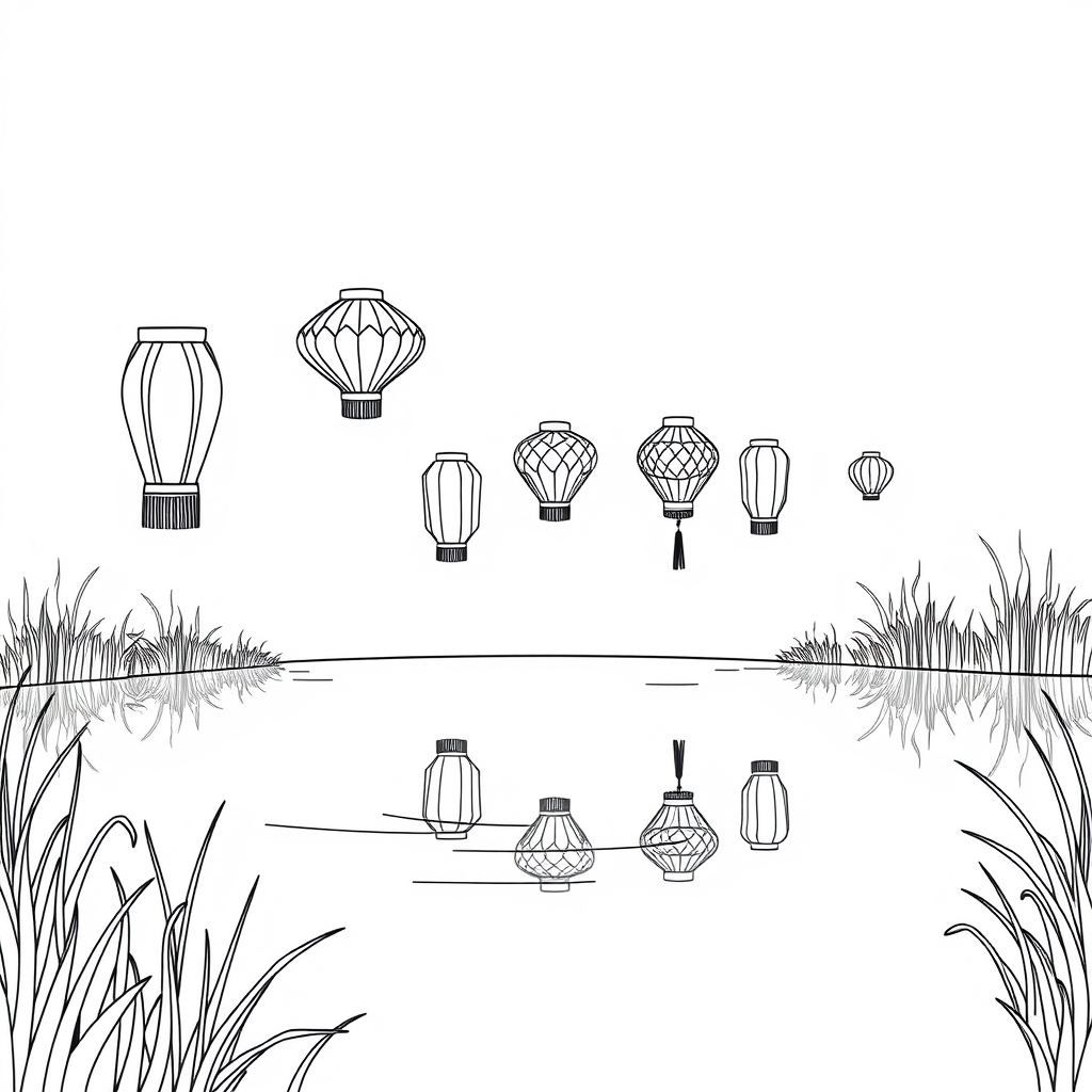 Floating Paper Lanterns Over a Still Lake