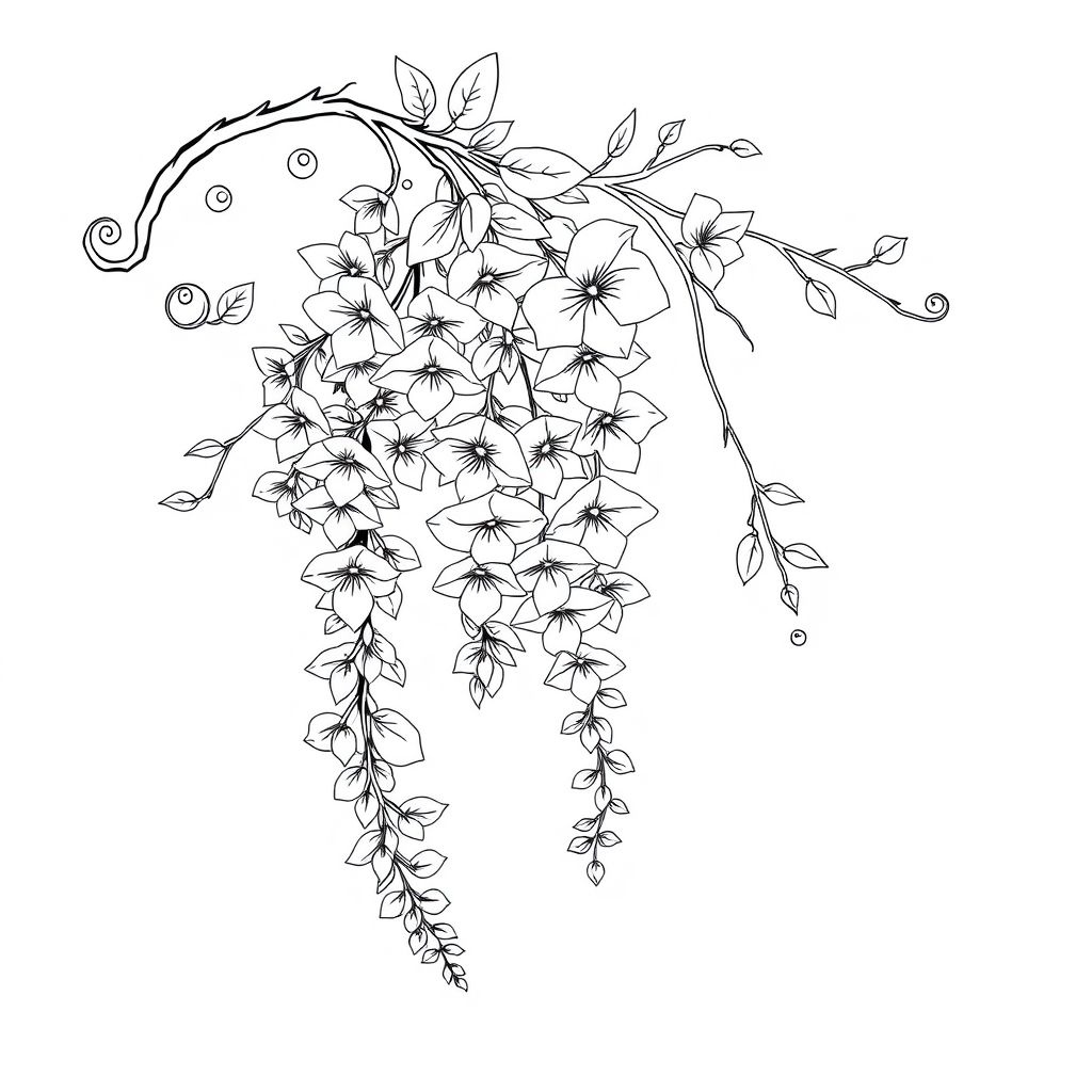 Morning Dew Drops on the Wisteria Vine