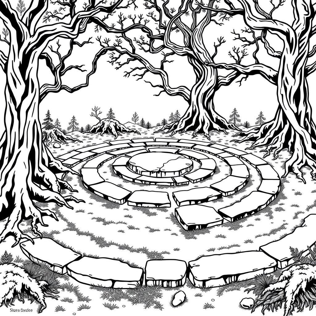 Stone Labyrinth in Serene Clearing
